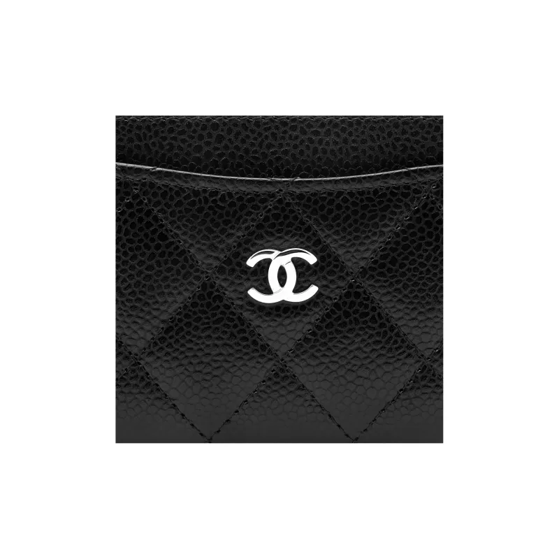 CHANEL Grain Calfskin Card Holder Women's Black-5