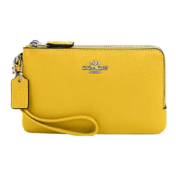 COACH Wristlet Pebbled Leather Wallet Card Holder Clutch Women's Yellow Green