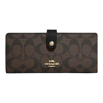 COACH Slim Wallet Canvas With Leather Card Holder Wallet Small Size Women's Brown Black