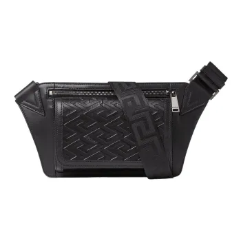 VERSACE Cow Leather Crossbody Bags Fanny Pack Regular Men's Black