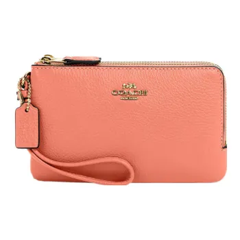 COACH Wristlet Pebbled Leather Wallet Card Holder Clutch Women's Milk Tea Beige