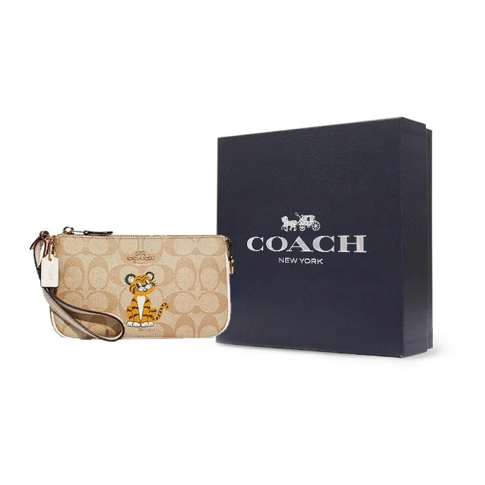 COACH Nolita 19 Coated Canvas With Pebbled Leather Pochette Wrist Bag Clutch Small Size Women's Khaki White-4