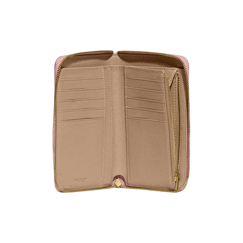 COACH Zip Around Cross Grain Cow Split Leather Wallet Medium Size Women's Cherry Blossom Pink-1