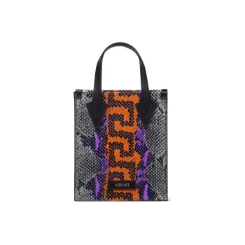 VERSACE Cow Leather Tote Bag Shopping Bag Shoulder Bag Crossbody Bag Handbag Small Size Men's Multicolor