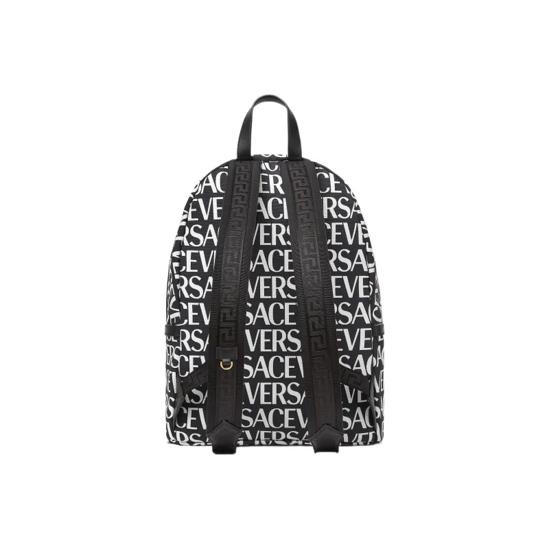VERSACE Coated Canvas With Cotton Backpack Men's Black White-1