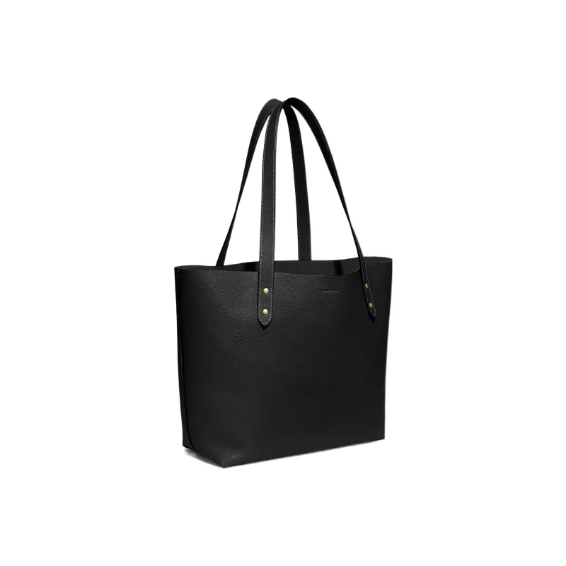 COACH Pebbled Leather Tote Bag Shopping Bag Handbag Shoulder Bag Large Size Women's Black-1