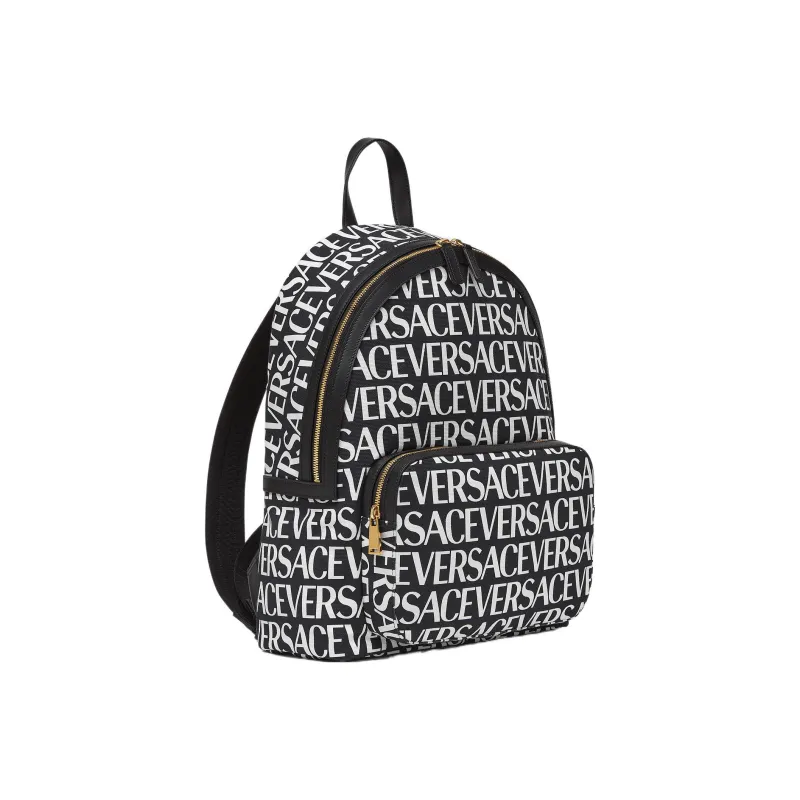 VERSACE Coated Canvas With Cotton Backpack Men's Black White-2