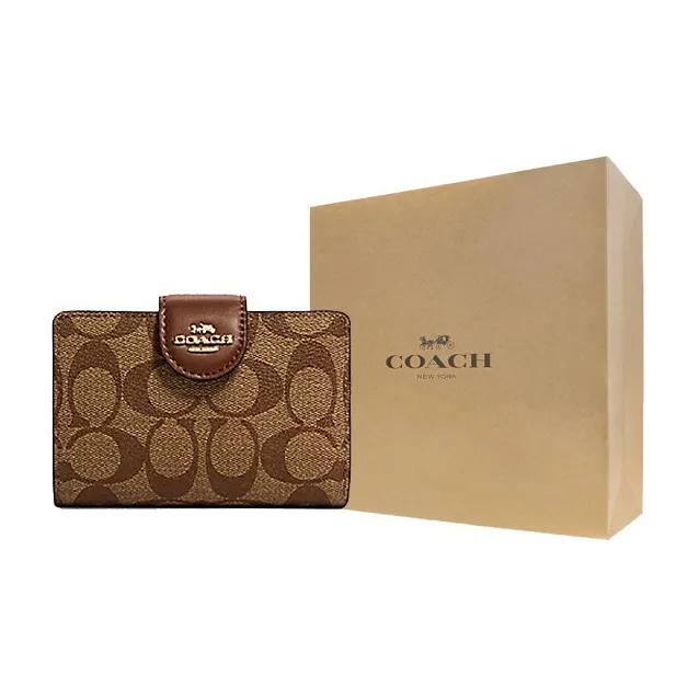 COACH Corner Zip Canvas With Leather Clutches Wallets Medium Size Women's Brown-8
