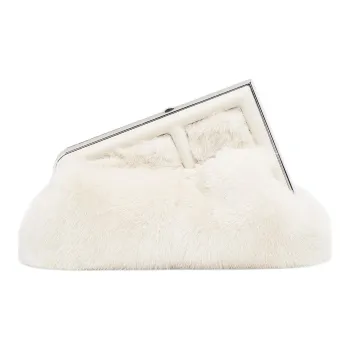 FENDI Sheepskin With Mink Fur One Shoulder Crossbody Clutches Small Size Women's White