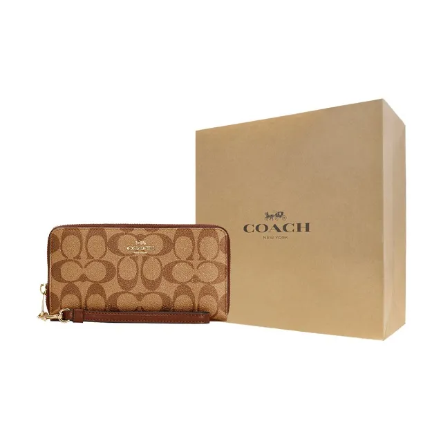 COACH Canvas With Leather Wallets Clutches Regular Women's Redwood Color & Light Khaki Monogram-5