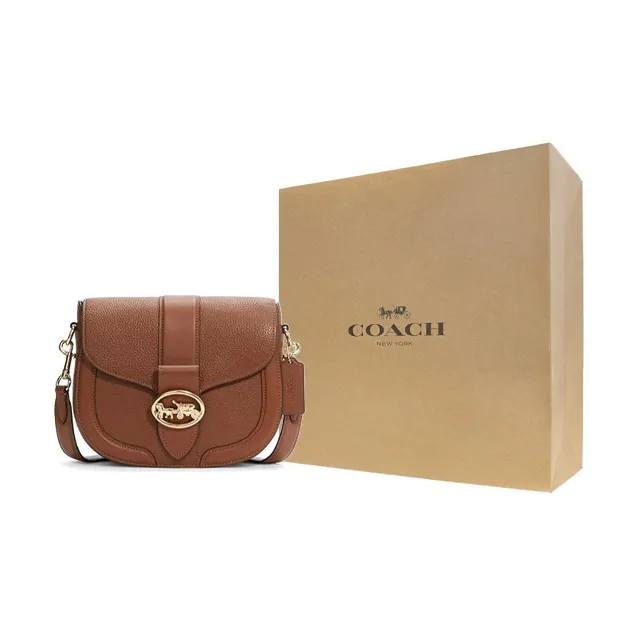 COACH Georgie Leather Saddle Bag, Bacchus Bag, Shoulder Bag, Crossbody Bag Trumpets Women's Caramel Brown-5