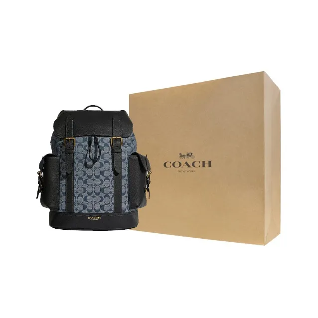 COACH Hudson Canvas Leather Backpack Tubas Men's Black/Denim Blue-6