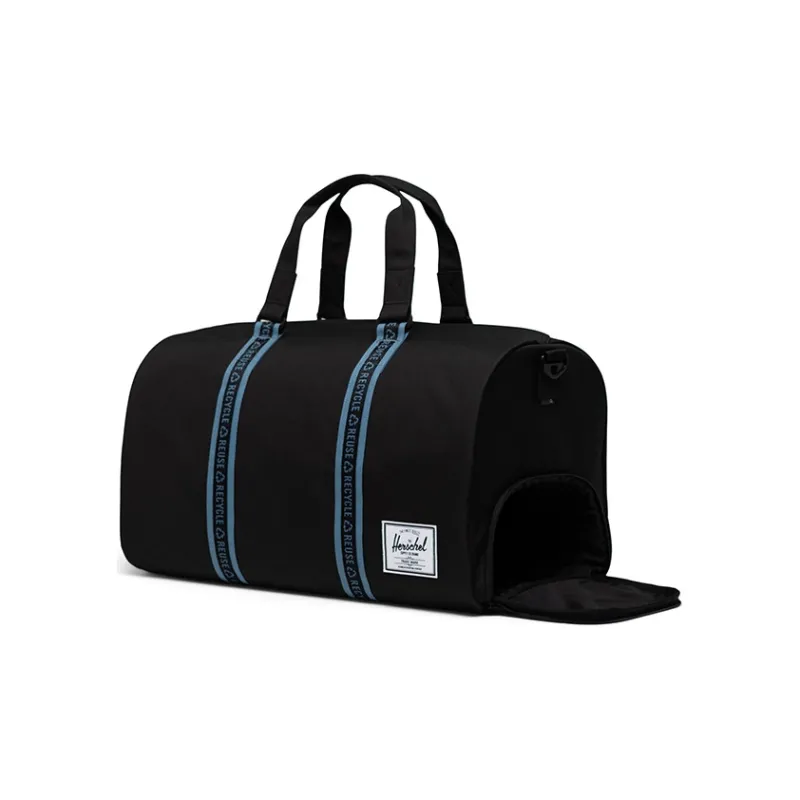 Herschel Recycled Material Shoulder Bag Crossbody Bag Handbag Large Size Unisex Black/Rippling Blue-2
