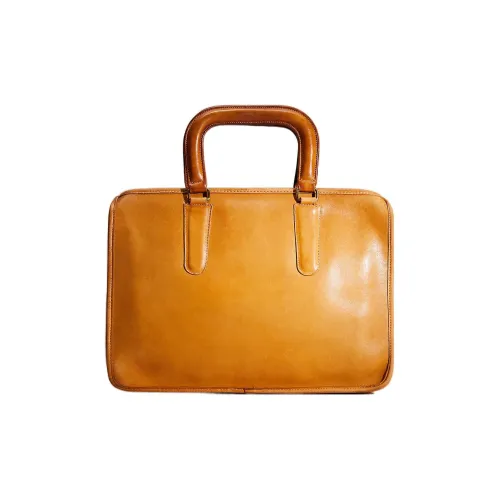 COACH Shiny Leather Briefcase, Small Square Bag, Handbag Tubas Women's Curry