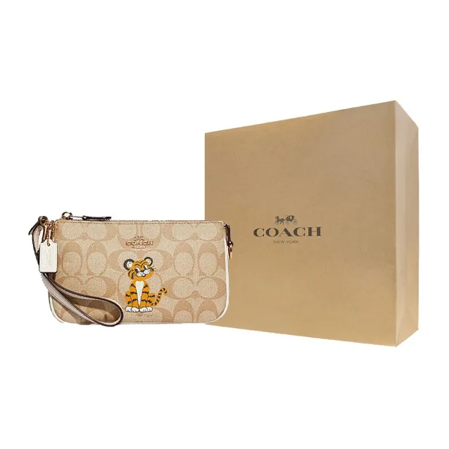COACH Nolita 19 Coated Canvas With Pebbled Leather Pochette Wrist Bag Clutch Small Size Women's Khaki White-6