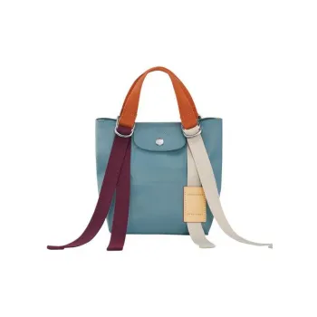 LONGCHAMP Le Pliage Re-play Canvas With Leather Trim Canvas Bag One Shoulder Handbag Small Size Women's Light Blue