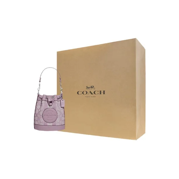 COACH Dempsey Fabric With Pebbled Leather Bucket Bag, One Shoulder Handbag, Crossbody Bag Mini Women's Lilac Purple-8