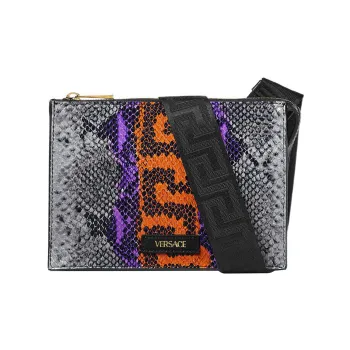VERSACE Cow Leather One Shoulder Crossbody Fanny Pack Mini Men's Purple Orange Multicolor