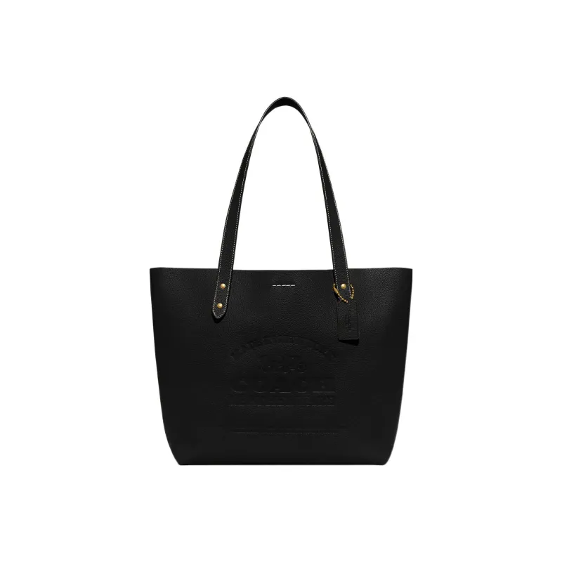 COACH Pebbled Leather Tote Bag Shopping Bag Handbag Shoulder Bag Large Size Women's Black-0