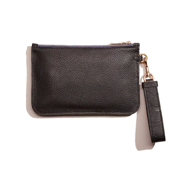 COACH Turnlock Litchi Grain Leather Wallet Card Holder Wrist Bag Clutch Small Size Women's Black-1