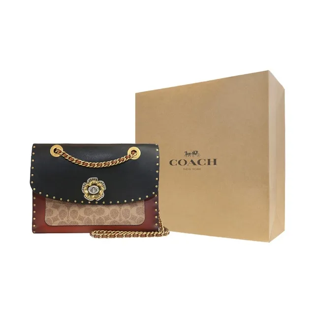 COACH Parker Coated Canvas With Calfskin Trim Portable Crossbody Bag, Shoulder Bag Women's Black & Monogram Red Brown-11