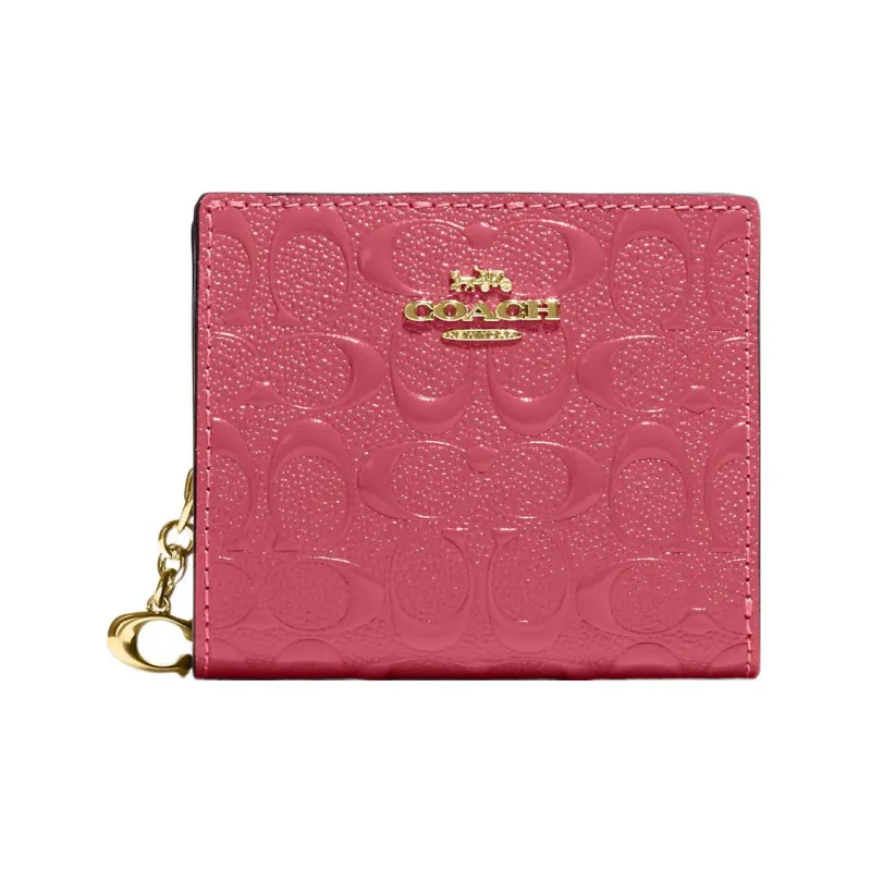 COACH Snap Wallet Leather Card Holder Wallet Women's Strawberry Red-0