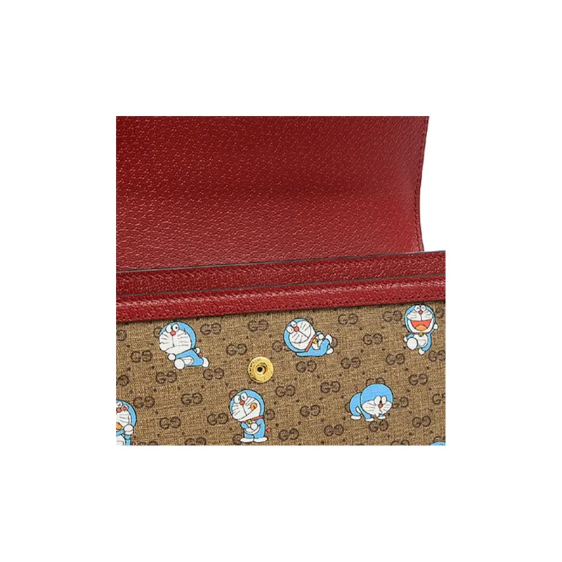 GUCCI Doraemon Collaboration Canvas With Leather Wallet Unisex Brown/Red-2