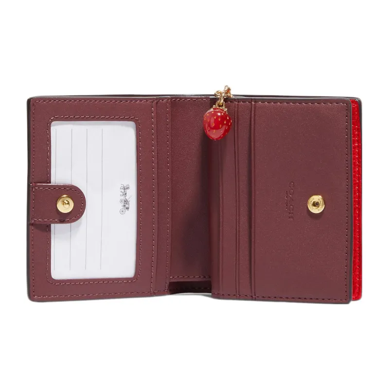 COACH Snap Wallet Pebbled Leather Card Holder Wallet Women's Red-3
