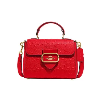 COACH Morgan Cow Leather Shoulder Bag, Crossbody Bag, Handbag Small Size Women's Cherry Red