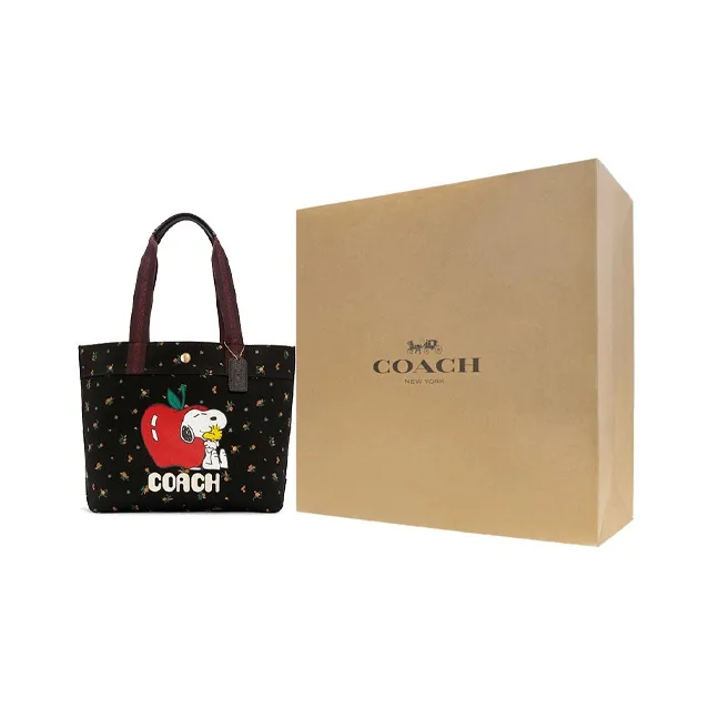 COACH X Peanuts Canvas Bag Portable Tote Bag Shopping Bag Tote Bag Shoulder Bag Women's Black-5