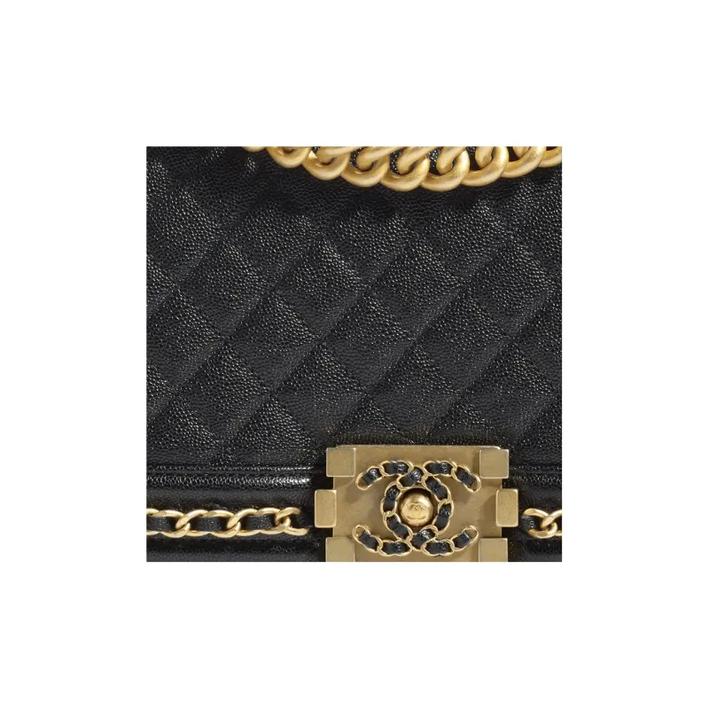 CHANEL Shiny Grain Caviar Calfskin Chain Bag, Flap Bag, Crossbody Bag Women's Black-3