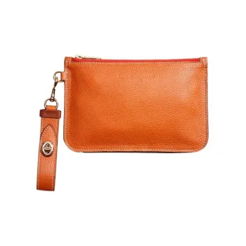 COACH Turnlock Litchi Grain Leather Wallet Card Holder Wrist Bag Clutch Small Size Women's Orange