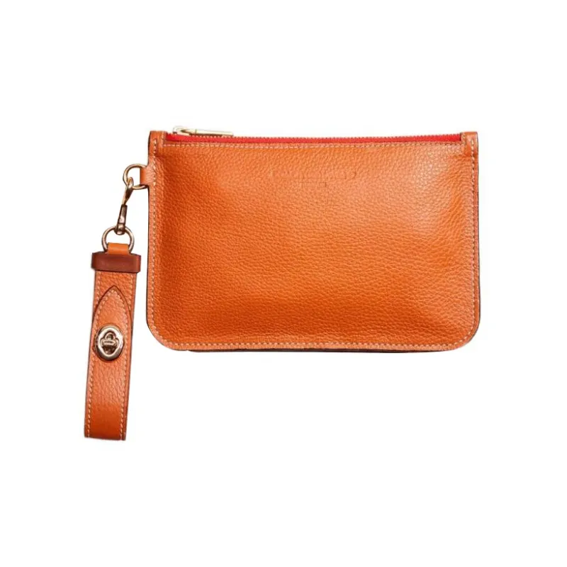 COACH Turnlock Litchi Grain Leather Wallet Card Holder Wrist Bag Clutch Small Size Women's Orange-0
