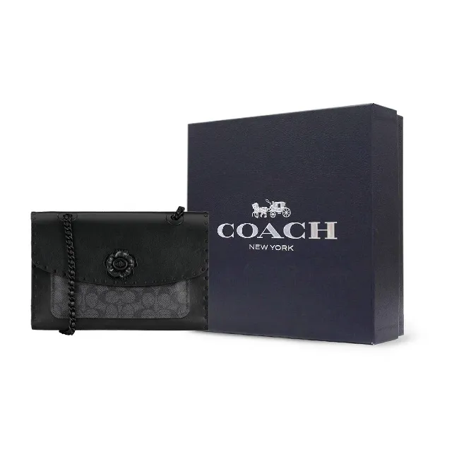 COACH Parker Canvas With Leather Chain Bag Shoulder Bag Crossbody Bag Medium Size Women's Black/Charcoal Gray-8