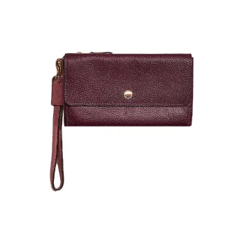 COACH Pebbled Leather Card Holder Wallet Women's Plum Blossom Multicolor