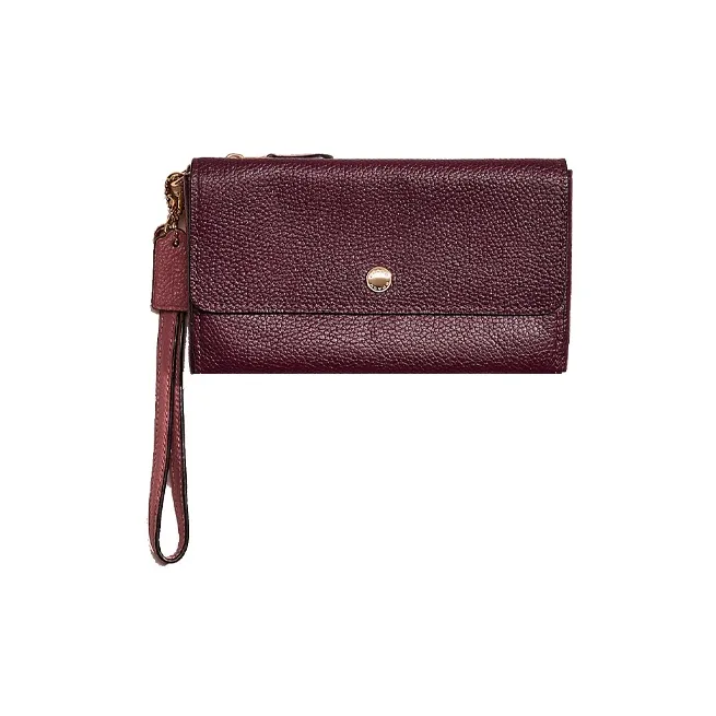 COACH Pebbled Leather Card Holder Wallet Women's Plum Blossom Multicolor-0