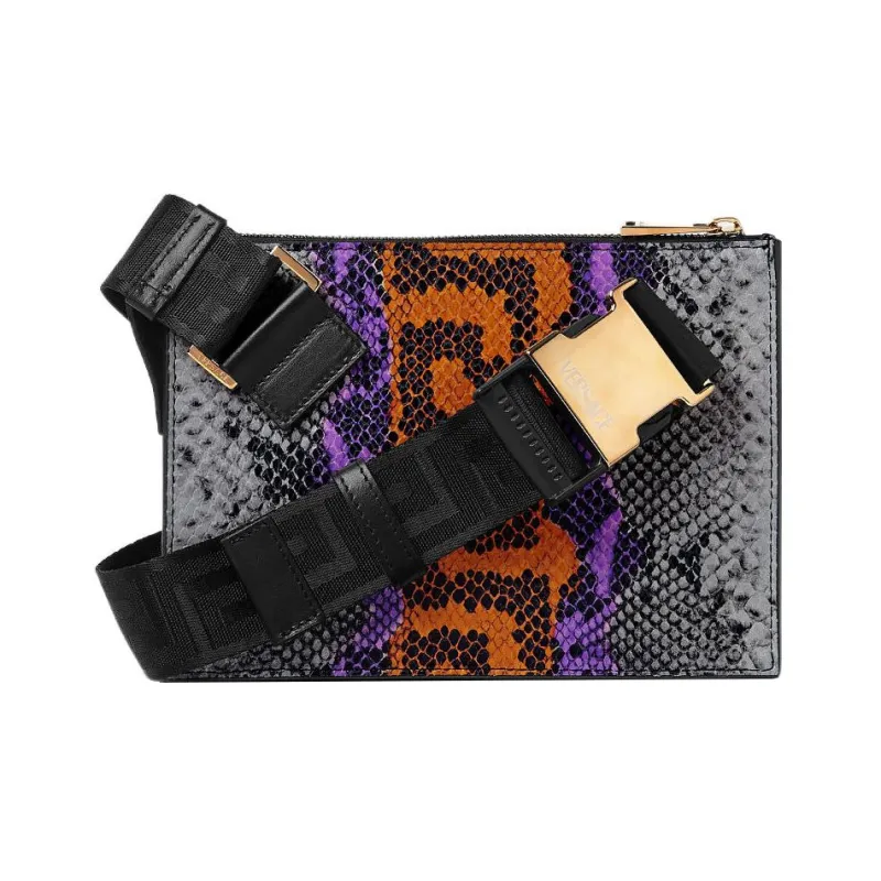 VERSACE Cow Leather One Shoulder Crossbody Fanny Pack Mini Men's Purple Orange Multicolor-2