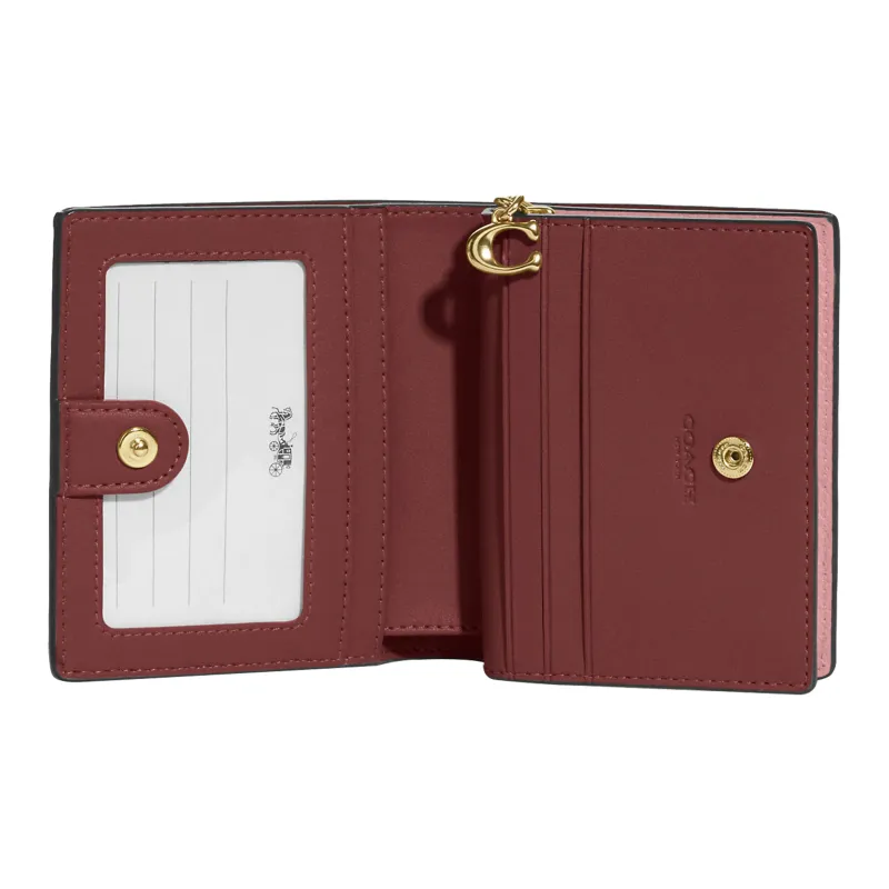 COACH Snap Wallet Pebbled Leather Card Holder Wallet Women's Cherry Blossom Pink-4