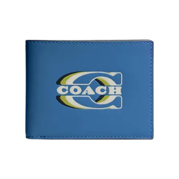 COACH 3 IN 1 Wallet Calfskin Card Holder, Wallet Women's Blue