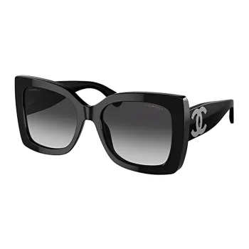 CHANEL Plate Frame Square Sunglasses Unisex Black