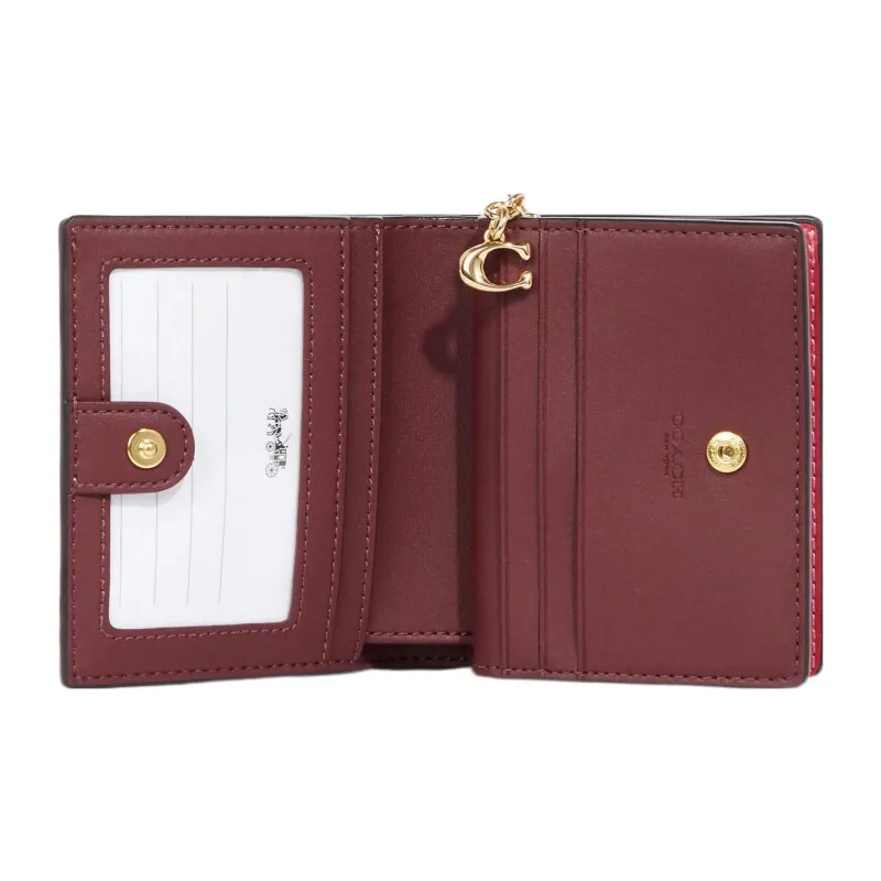 COACH Snap Wallet Leather Card Holder Wallet Women's Strawberry Red-1
