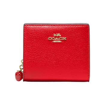 COACH Snap Wallet Pebbled Leather Card Holder Wallet Women's Red