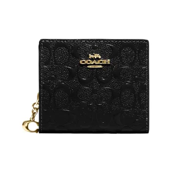 COACH Snap Wallet Leather Card Holder Wallet Women's Black