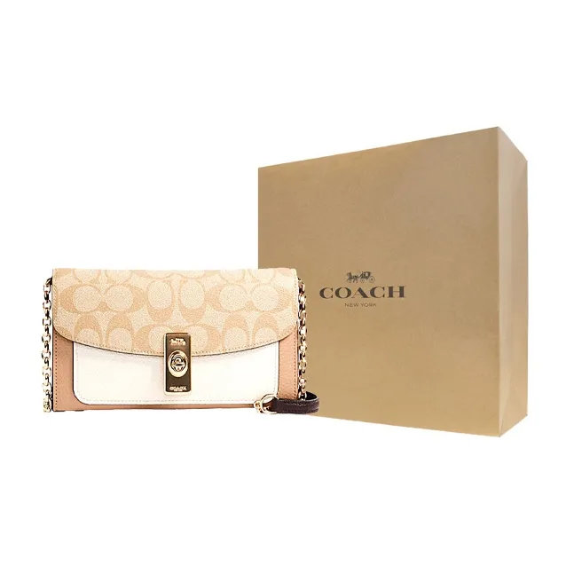 COACH Female Lane 20 Small Monogram Messenger Bag Khaki White-4