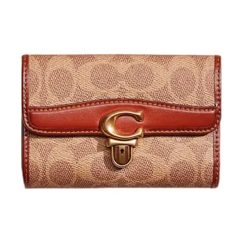 COACH Studio Coated Canvas With Leather Card Holder Wallet Women's Tan