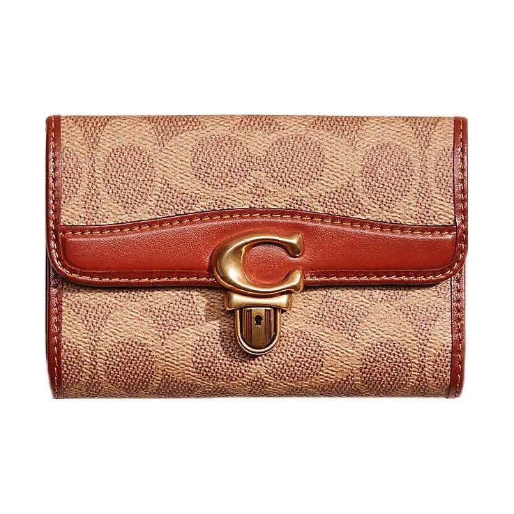 COACH Studio Coated Canvas With Leather Card Holder Wallet Women's Tan-0