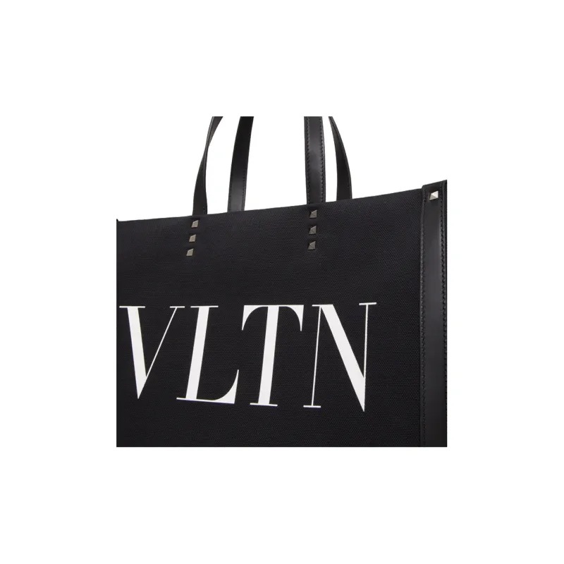 Valentino VLTN Cow Leather Tote Shopping Bags Medium Size Men's Black/White-3