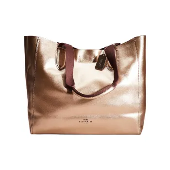 COACH Derby Metal Pebbled Leather Crescent Bag Tote Bag Shopping Bag Shoulder Bag Handbag Large Size Women's Gold