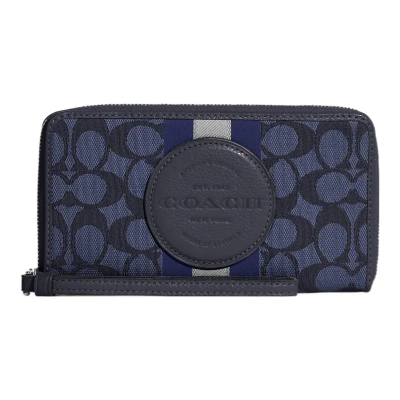 COACH Dempsey Jacquard With Pebbled Leather Card Holder, Wallet Women's Midnight Marine-0