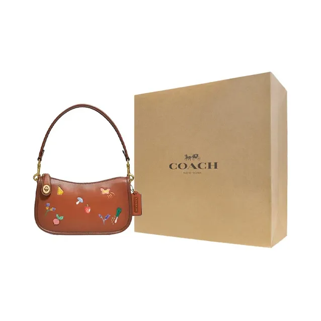 COACH Swinger Leather Shoulder Bag, Pochette, Shoulder Bag, Crossbody Bag, Handbag Medium Size Women's Brown-5